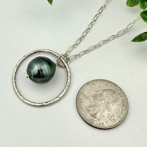 Tahitian Pearl Circle Sterling Silver Necklace