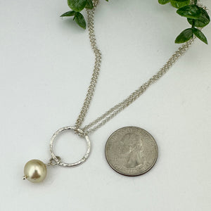 South Sea Yellow Pearl Sterling Silver Circle Double Chain Necklace