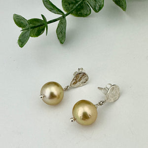 South Sea Yellow Pearl Sterling Silver Post Earrings