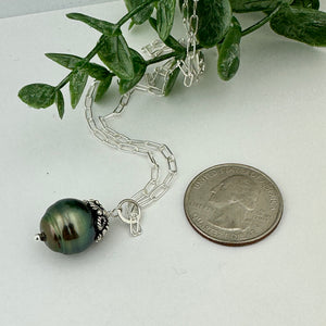 Tahitian Pearl Sterling Silver Cap Necklace