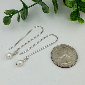 Freshwater White Round Pearl Drop Sterling Silver Earrings