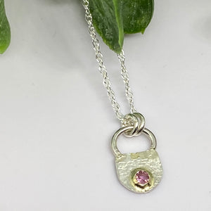 Pink Tourmaline 14kt Gold Sterling Silver Lock Necklace