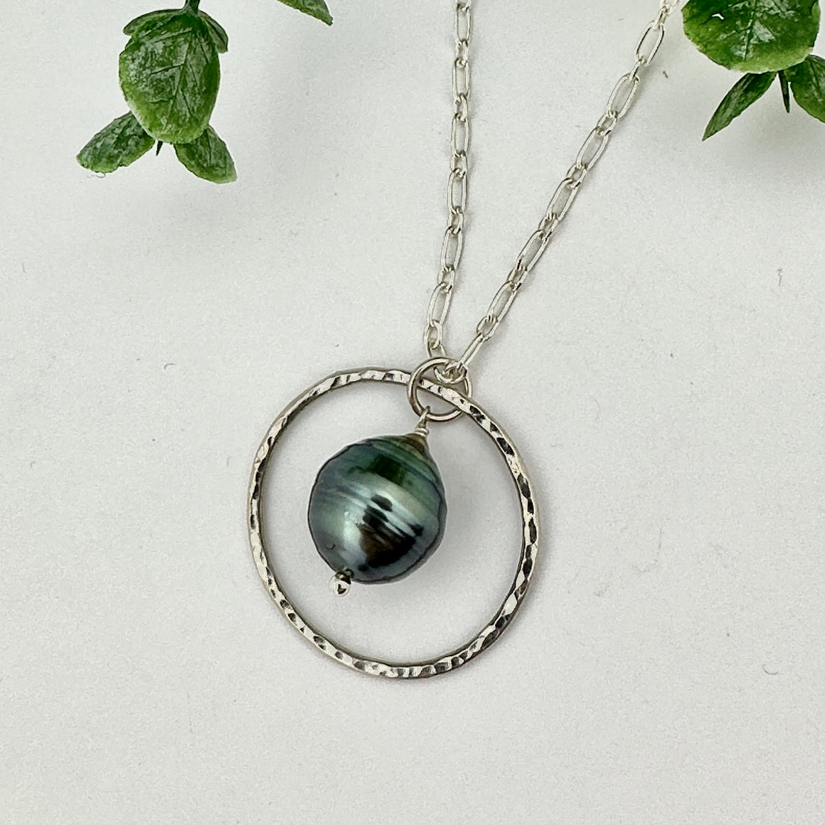 Tahitian Pearl Circle Sterling Silver Necklace