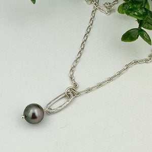 Tahitian Pearl Oval Pendant Sterling Silver Necklace