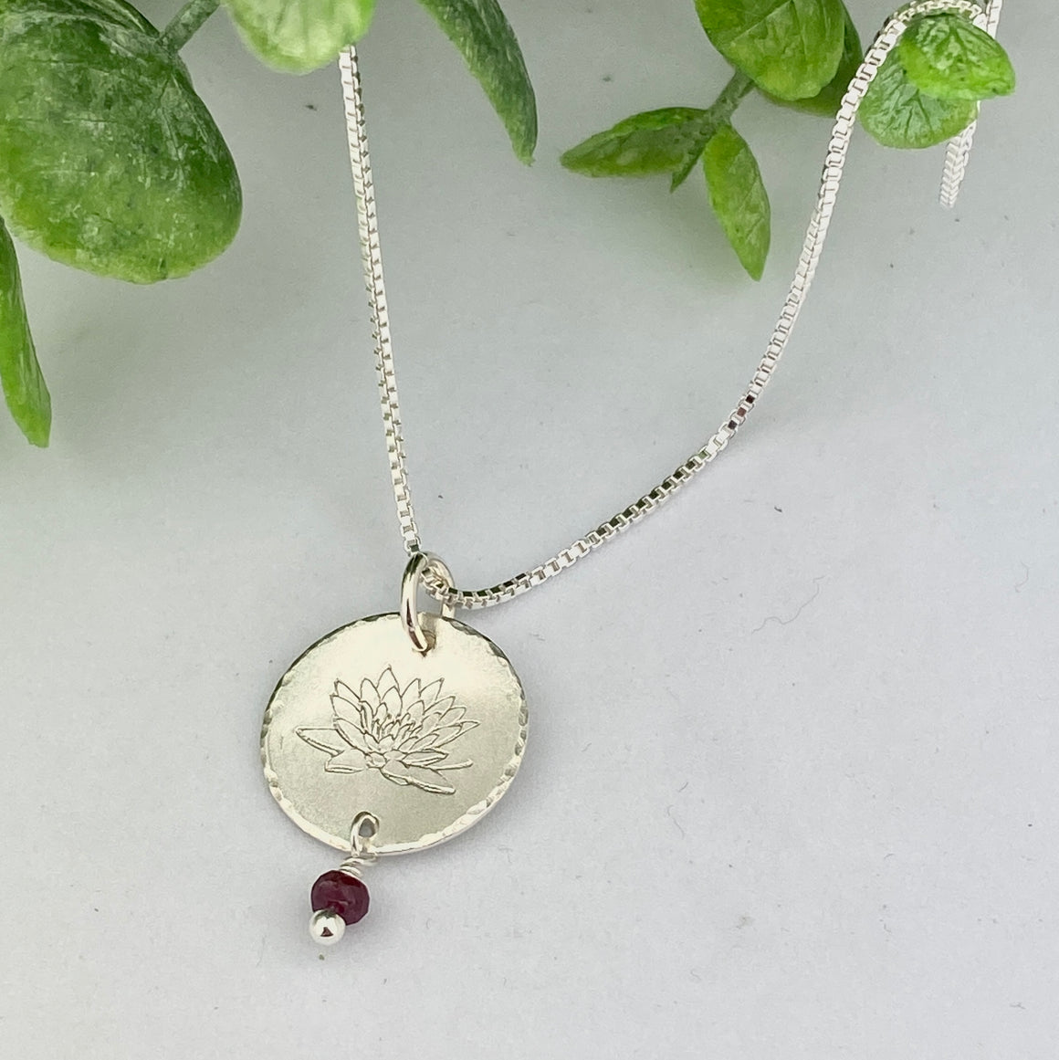 Water Lily Ruby Sterling Silver Necklace Pendant