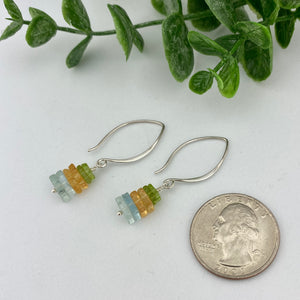 Aquamarine Citrine Peridots Stacked Sterling Silver Earrings