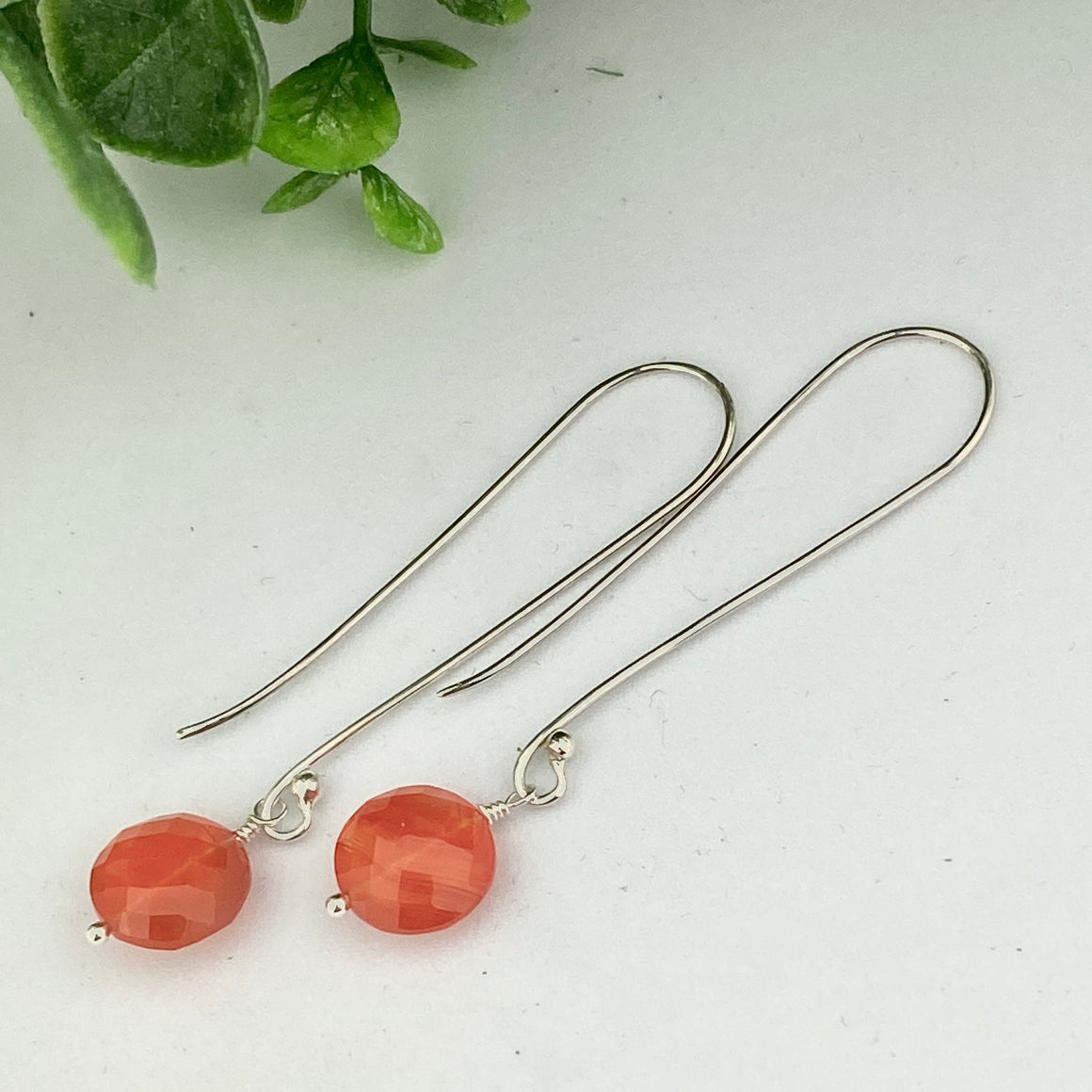 Carnelian Faceted Circle Sterling Silver Earrings