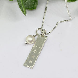 Sterling Silver Pearl Word Necklace